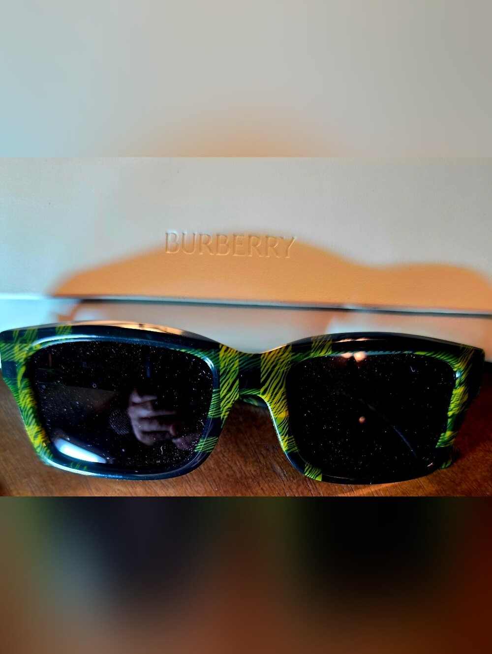 Burberry Dark Gray Sunglasses With Frames In Green /Gold